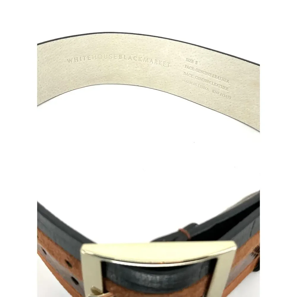 White House Black Market Leather Belt S Brown Black Snakeskin Wide Statement
